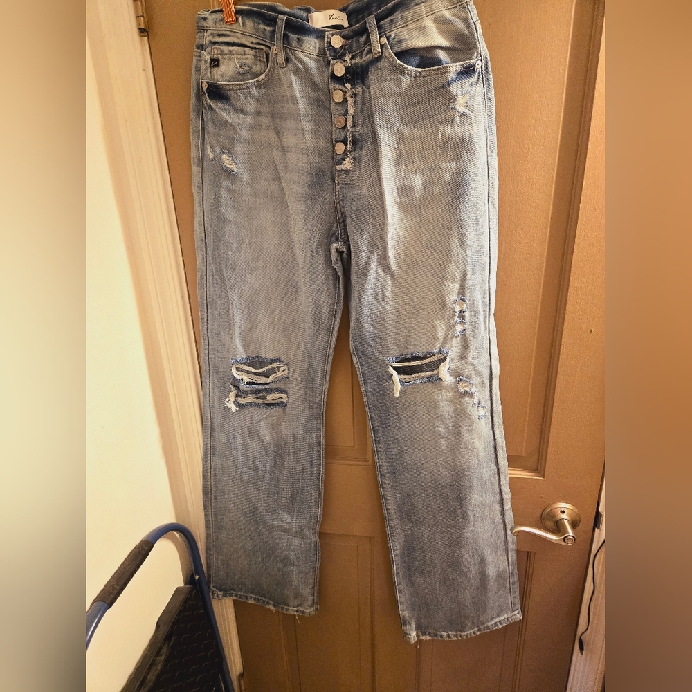 KanCan High Rise 90s Flare Jeans Button Fly Medium Wash
